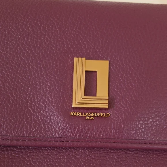 Karl Lagerfeld Plum Shoulder Bag with Gold Chain - Picture 2 of 16